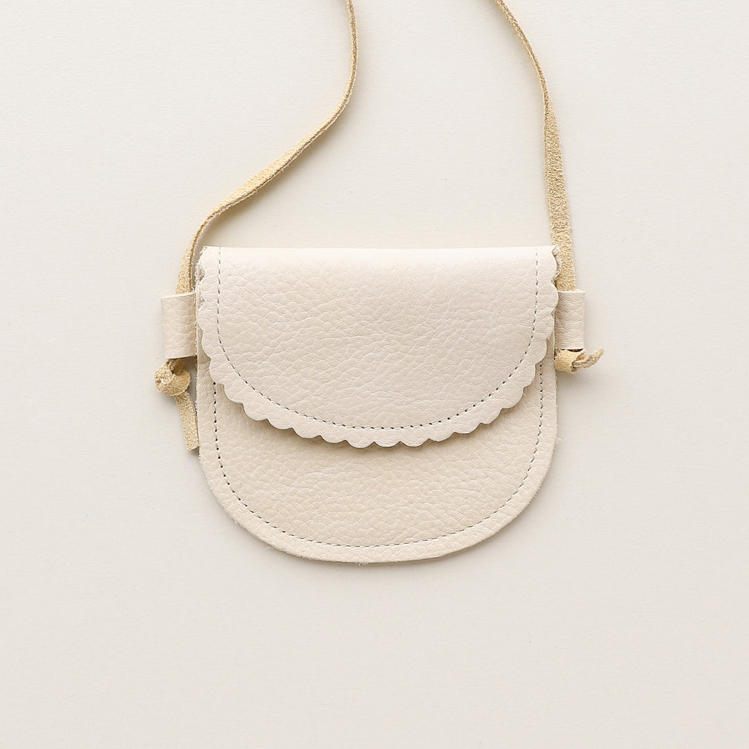 Scalloped Leather Cross-body Purse in Almond