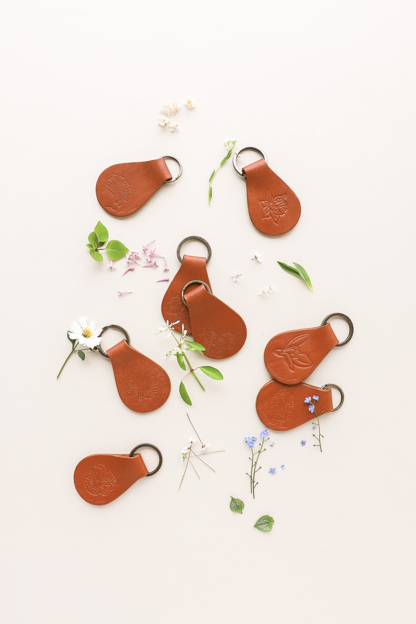 group of birth flower keychains