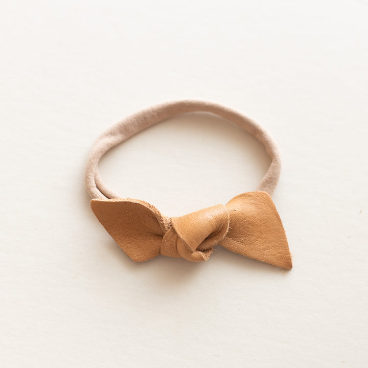 Knotted Leather Bow Headband in Caramel