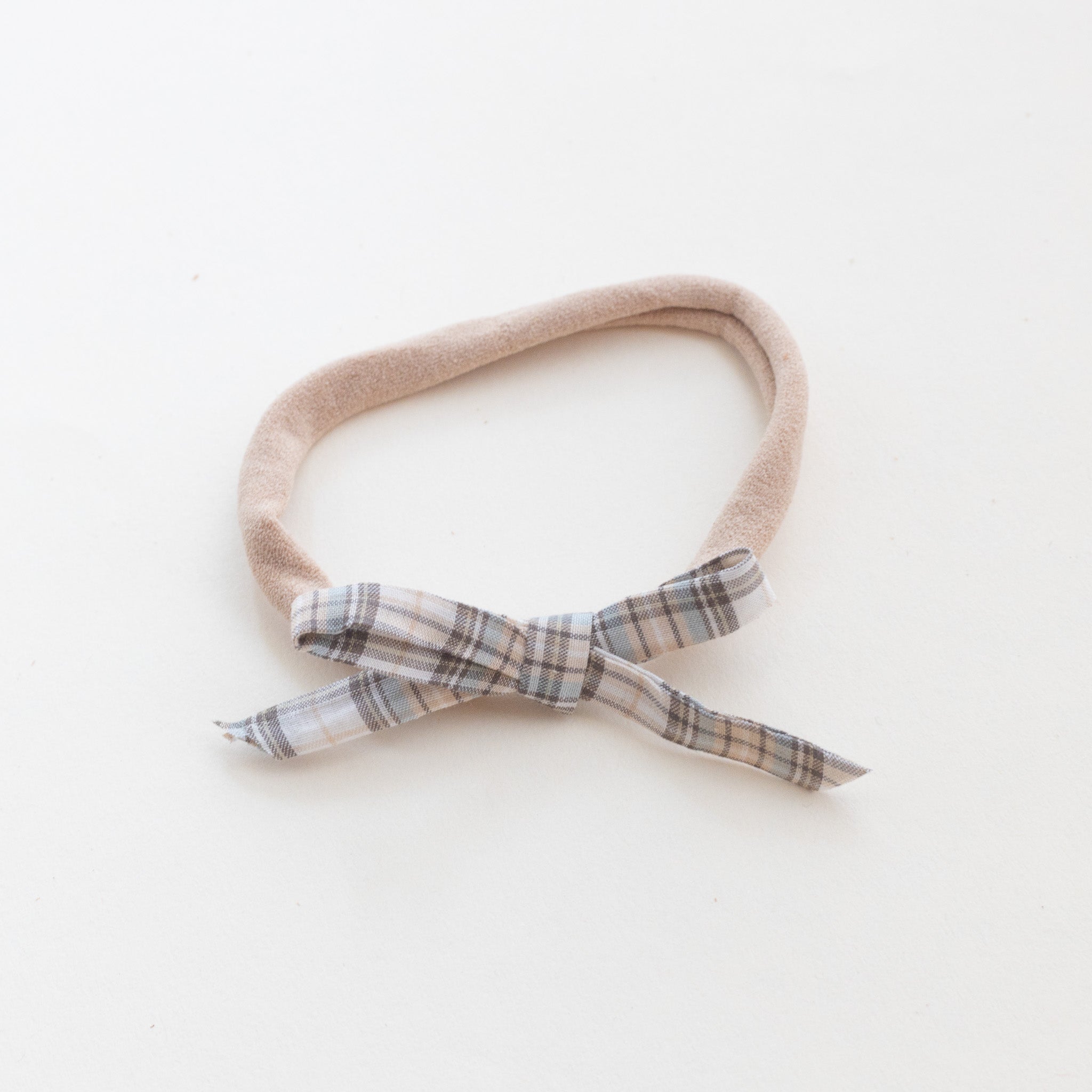 Taupe Plaid Bow Nylon Headband