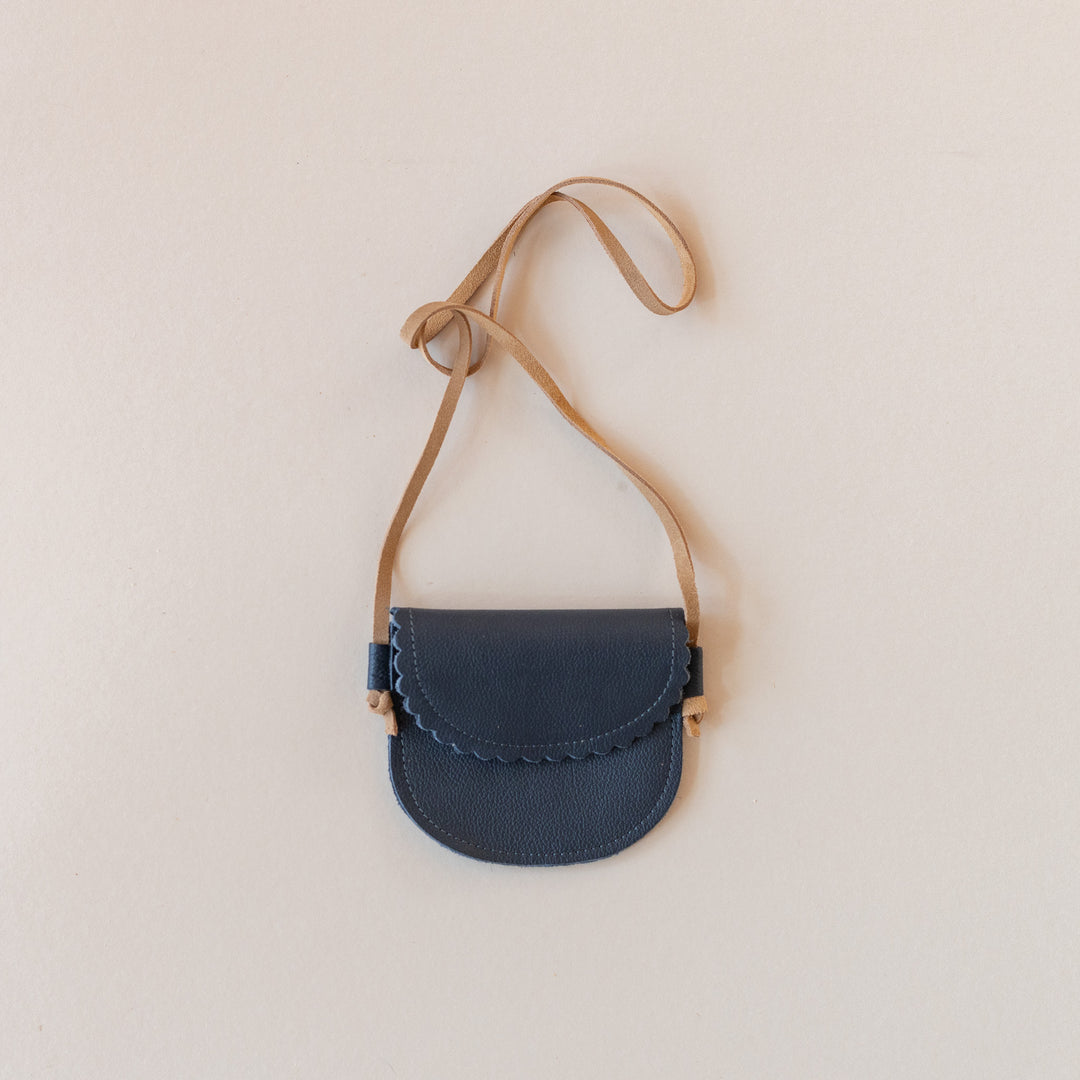 Little Girl's Scalloped Leather Purse in Navy