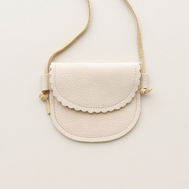 Scalloped Leather Cross-body Kid's Purse in Almond