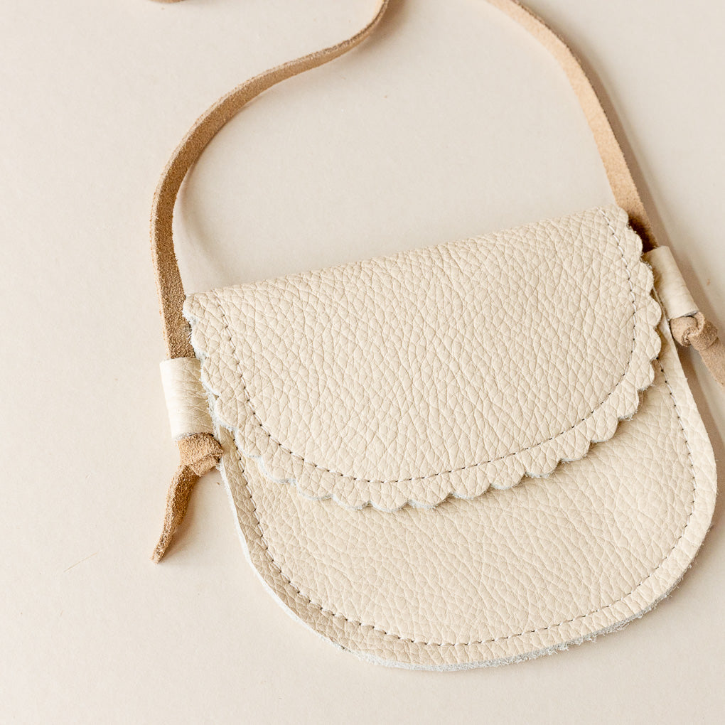Little Kids' Scalloped Leather Purse in Cream