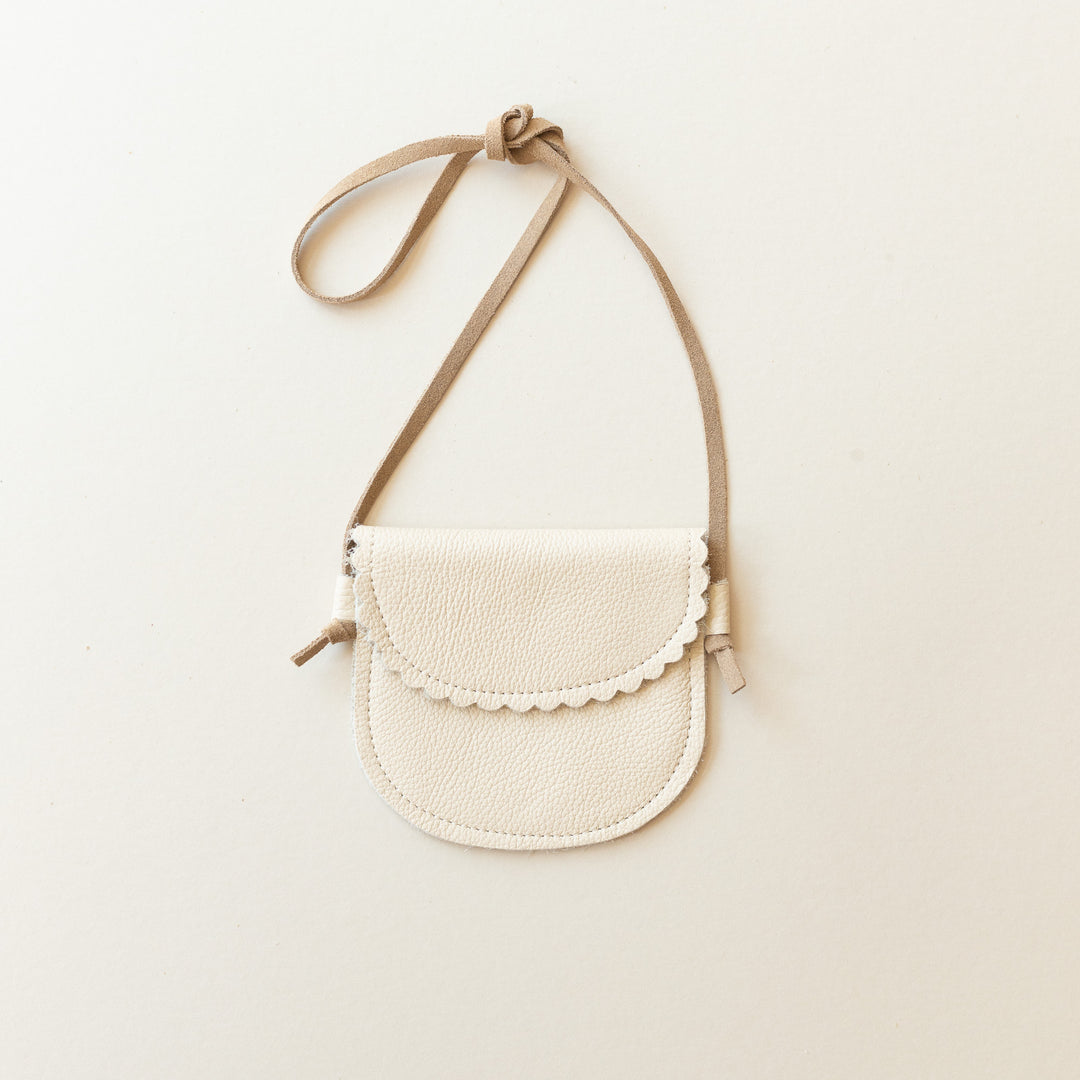 Little Kids' Scalloped Leather Purse in Cream