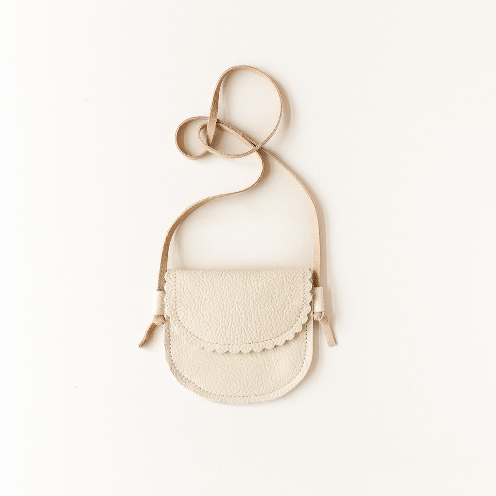 Little Kids' Scalloped Leather Purse in Cream