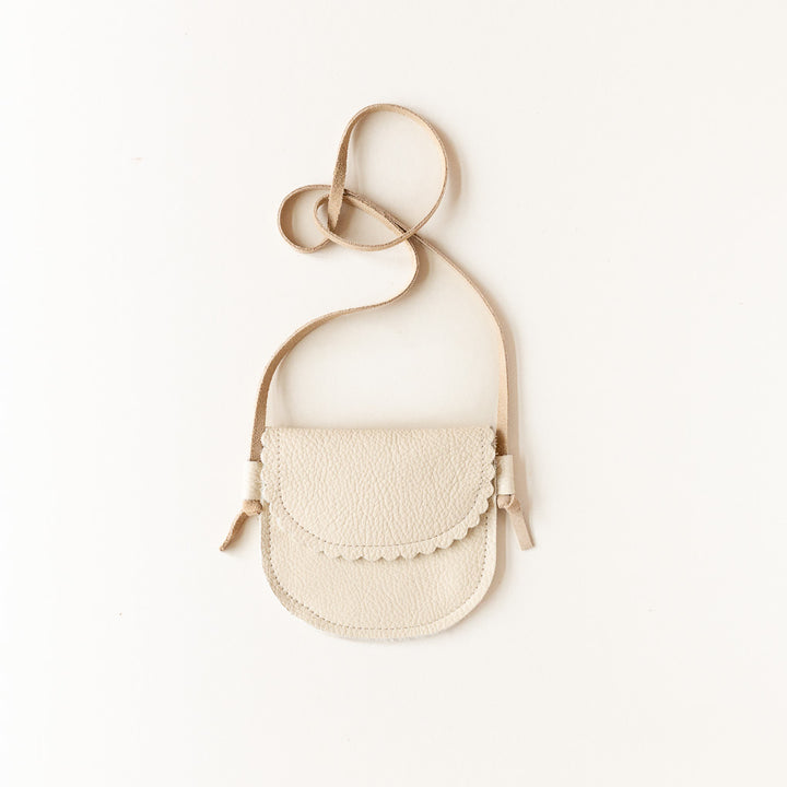 Little Kids' Scalloped Leather Purse in Cream