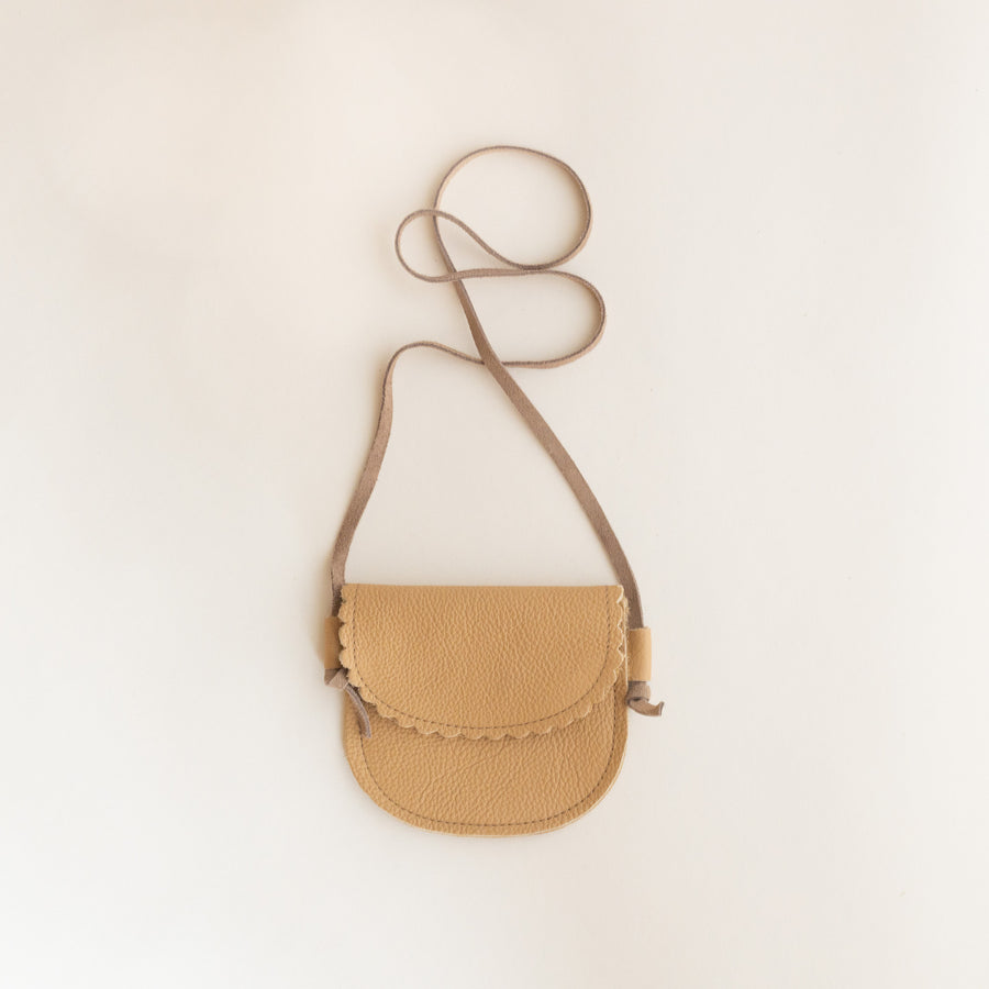 light brown leather little girls cross body purse