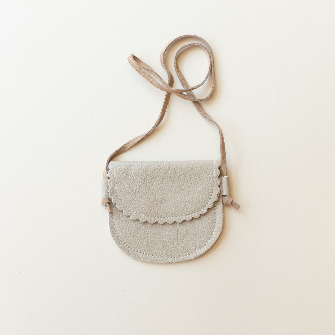 Little Kids' Scalloped Leather Purse in Light Gray