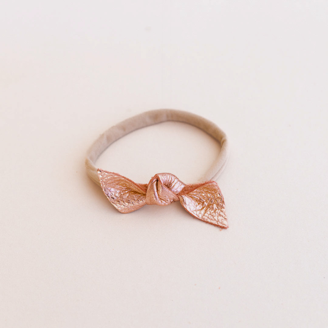 Knotted Leather Bow headband in Rose Gold