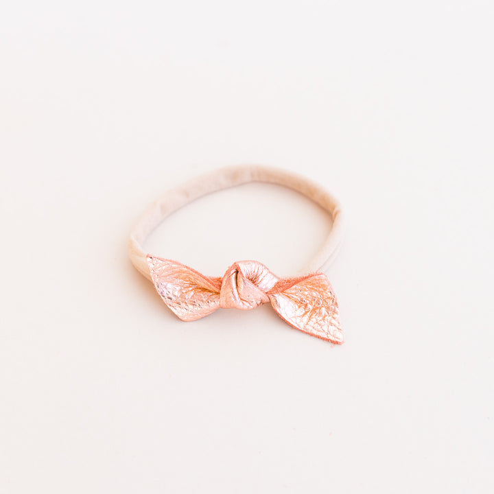 Knotted Leather Bow headband in Rose Gold