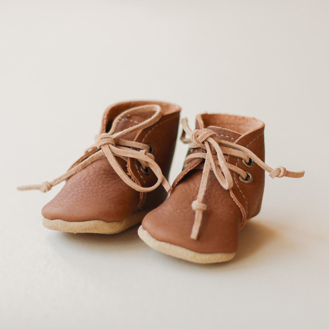 Leather Baby Boots in Walnut