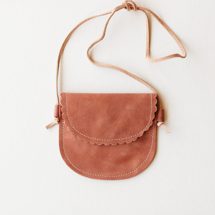 Toddler Scalloped Leather Purse in Rust