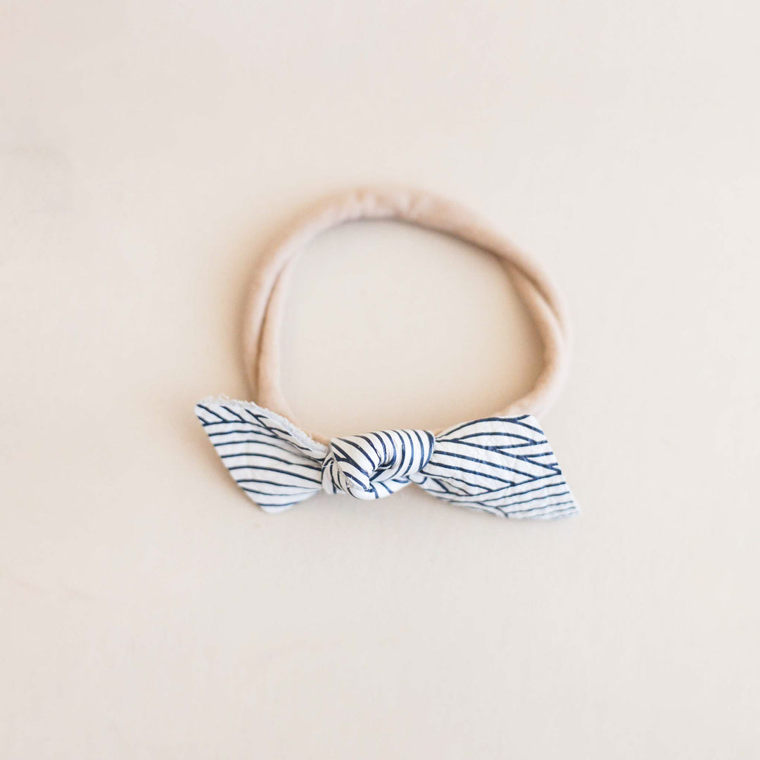 Knotted Leather Bow Headband in Blue Wave