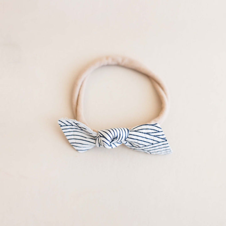 Knotted Leather Bow Headband in Blue Wave