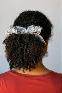 floral hair scarf on curly hair