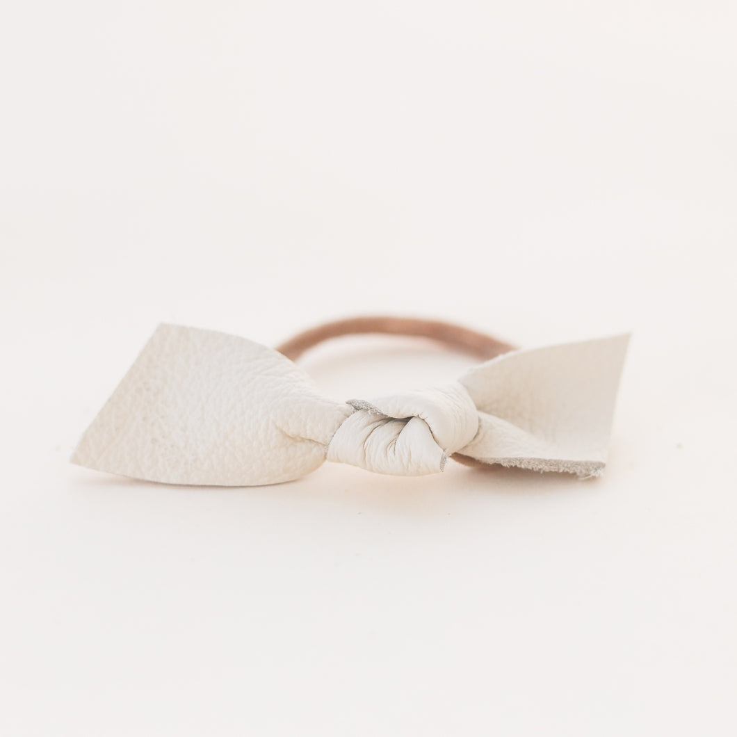 Knotted Leather Bow Headband in Cream