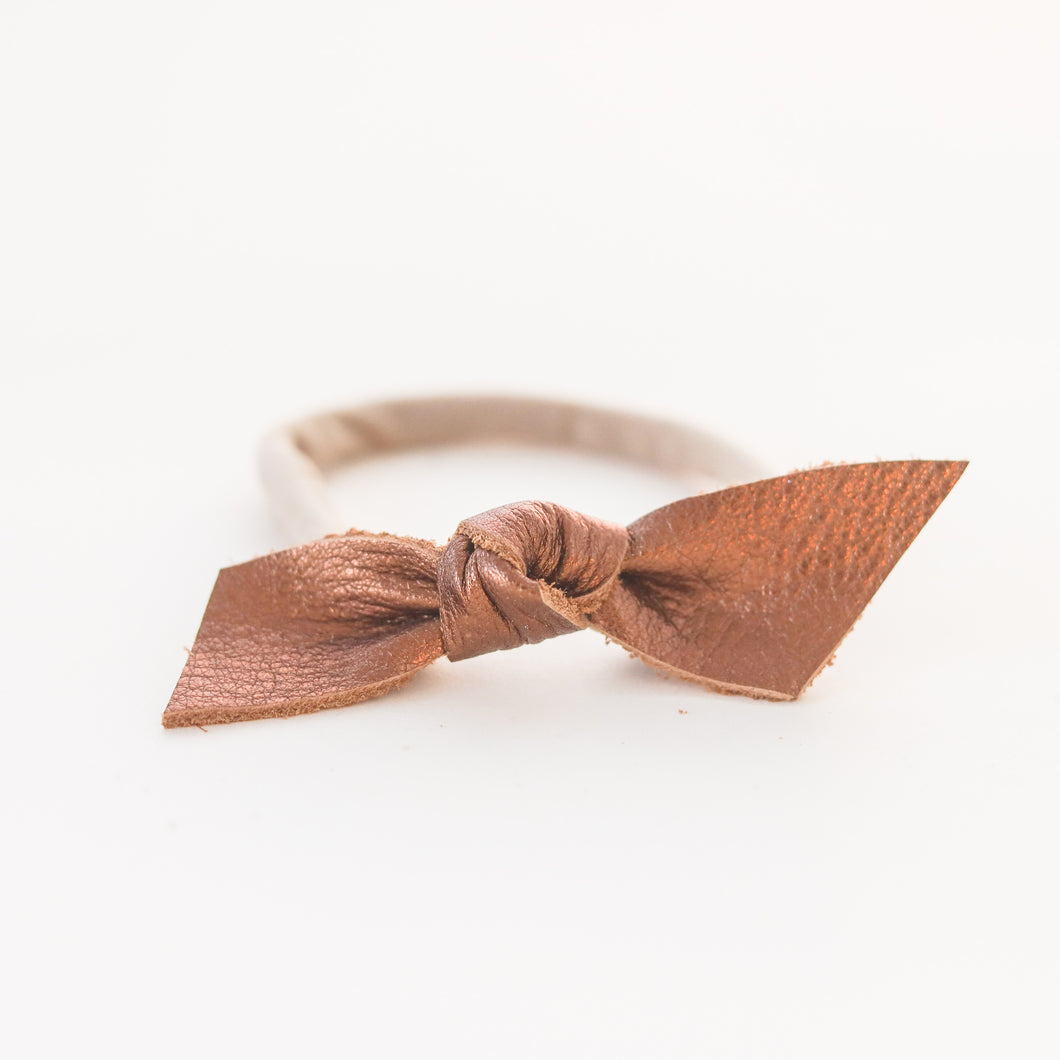 Knotted Leather Bow headband in Bronze