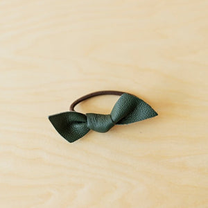 green leather knotted bow hair tie