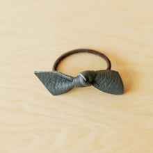 gray leather knotted bow hair tie