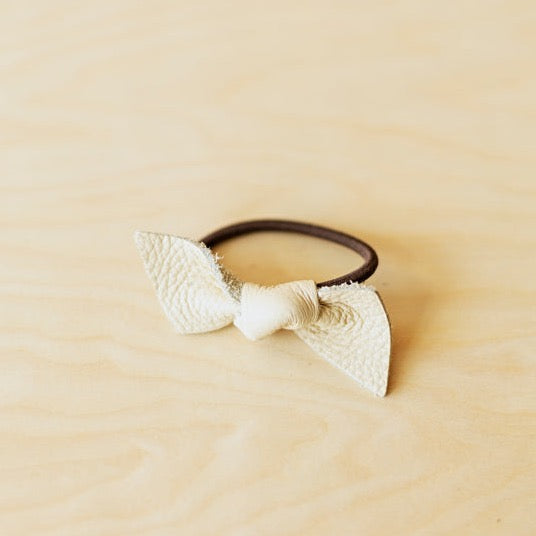 cream leather knotted bow hair tie