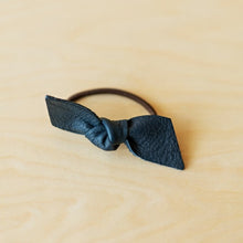 navy blue leather knotted bow hair tie