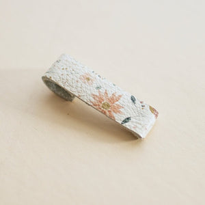 floral leather toddler barrette in white with pink flowers