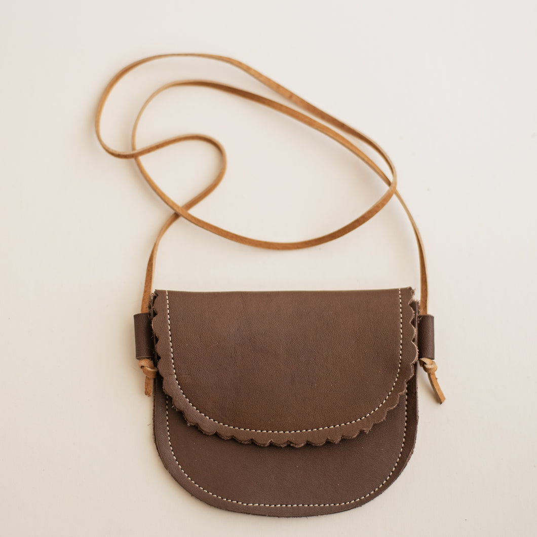 little girls purse in dark brown leather
