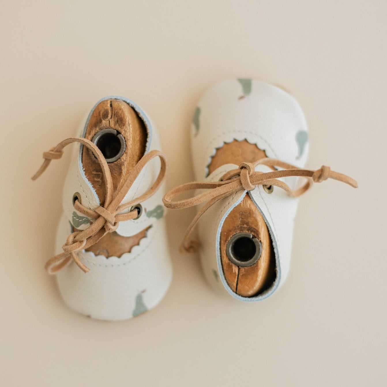 Pear print baby shoes - sun and lace Bella Janes, tie Mary Janes for baby girls
