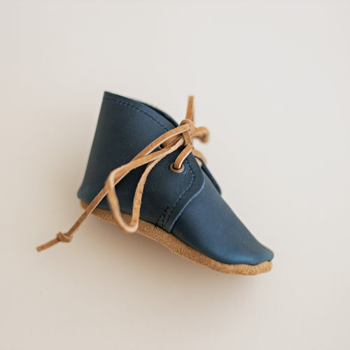 Blue Leather baby boots with soft soles