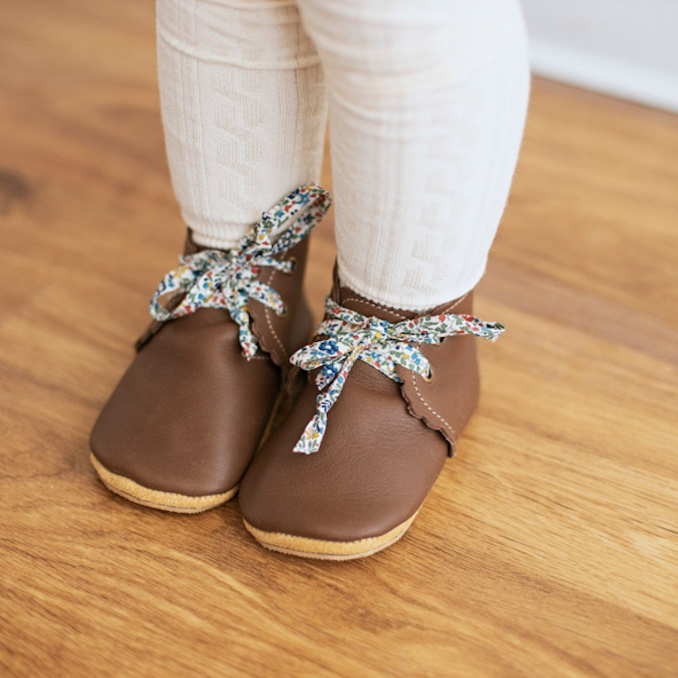 Brown Leather Baby Girl Boots with Soft Soles Sun Lace