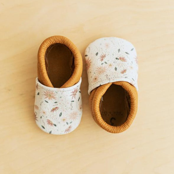 floral leather baby girl soft sole slip on shoes. Baby girl moccs. 