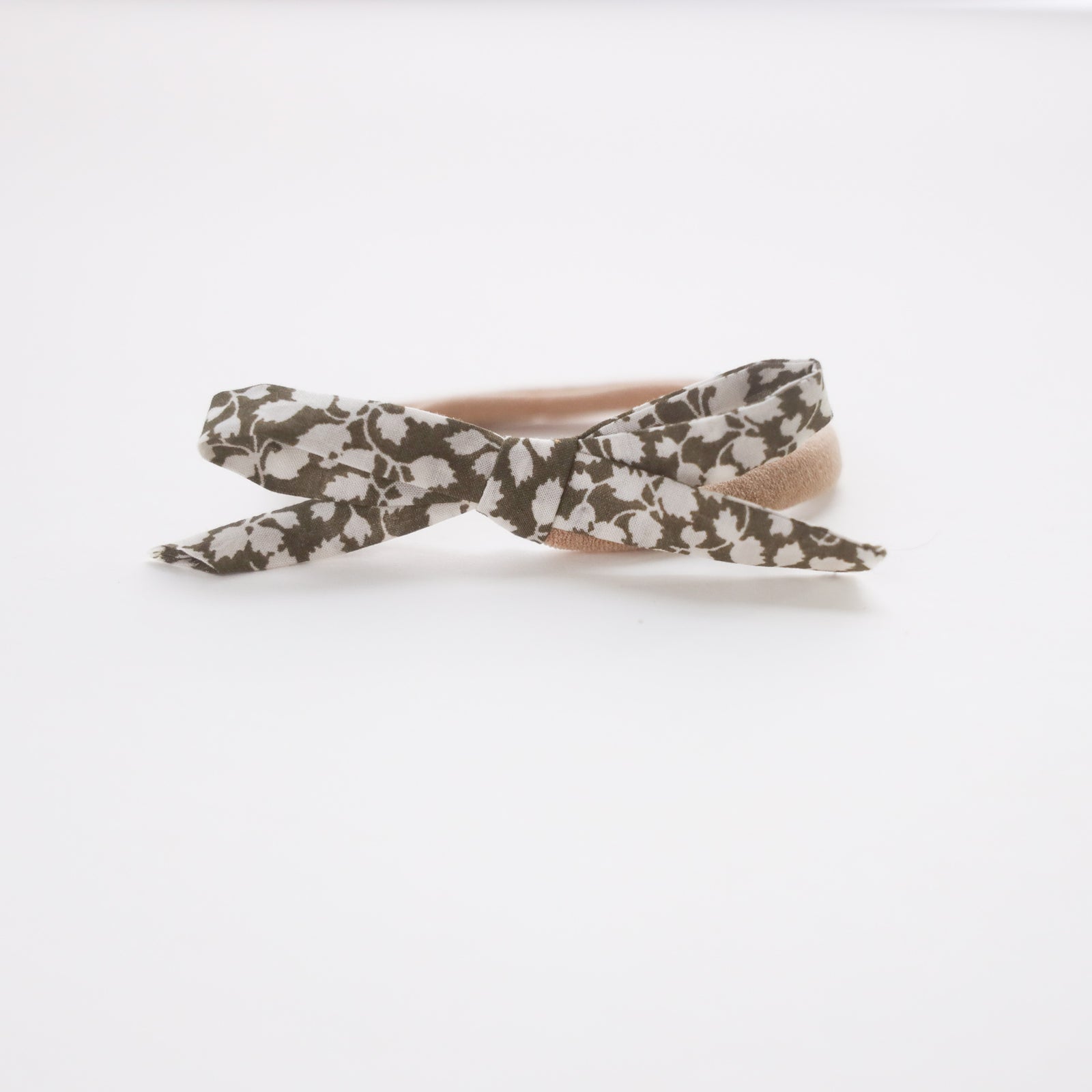 olive green and white floral baby girl headband on soft nylon