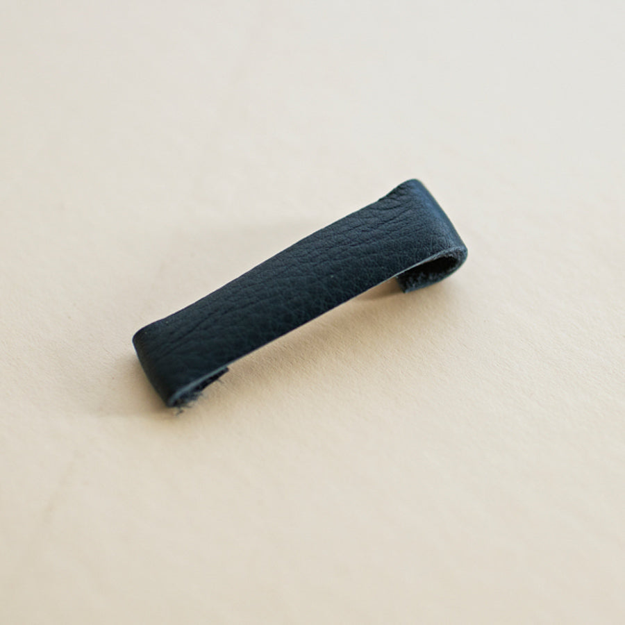 Medium Leather Barrette in Navy Blue