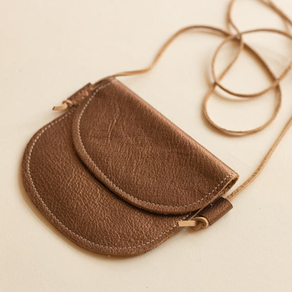 toddler leather purse in bronze close up view
